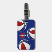 Rode blauwe basketballen atleten monogrammed bagagelabel (Voorkant verticaal)