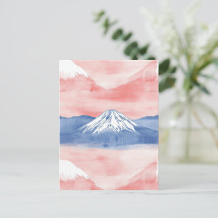 Rode Blauwe Berg Zonsondergang Aquarel Schilderij Briefkaart