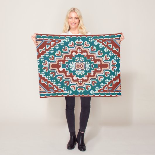 Rode Blauwe Blauwgroen Indianen Navajo Fleece Deken (In situ)