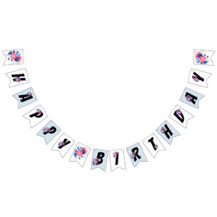 rode, blauwe bloem, gelukkige verjaardag, BUNNING  Vlaggetjes