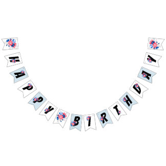 rode, blauwe bloem, gelukkige verjaardag, BUNNING  Vlaggetjes