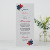 rode blauwe bloemen botanische bruiloft menu (Staand voorkant)