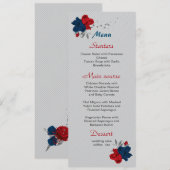 rode blauwe bloemen botanische bruiloft menu (Voorkant / Achterkant)