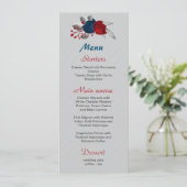 rode blauwe bloemen botanische bruiloft menu (Staand voorkant)