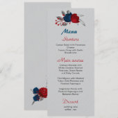 rode blauwe bloemen botanische bruiloft menu (Voorkant / Achterkant)