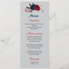 rode blauwe bloemen botanische bruiloft menu