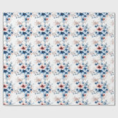 Rode & Blauwe Bloemen op Wit Cadeaupapier (Vlak)