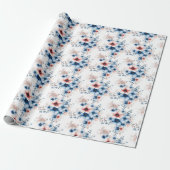 Rode & Blauwe Bloemen op Wit Cadeaupapier (Uitgerold)