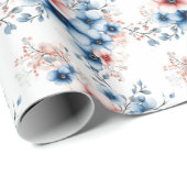 Rode & Blauwe Bloemen op Wit Cadeaupapier (Rol Hoek)