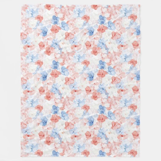 Rode blauwe bloemen verjaardag fleece deken (Voorkant)