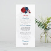 rode blauwe bloemen zilveren botanische bruiloft menu (Staand voorkant)