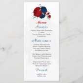 rode blauwe bloemen zilveren botanische bruiloft menu (Voorkant)