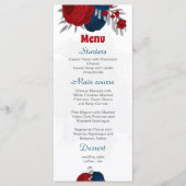 rode blauwe bloemen zilveren botanische bruiloft menu (Voorkant)
