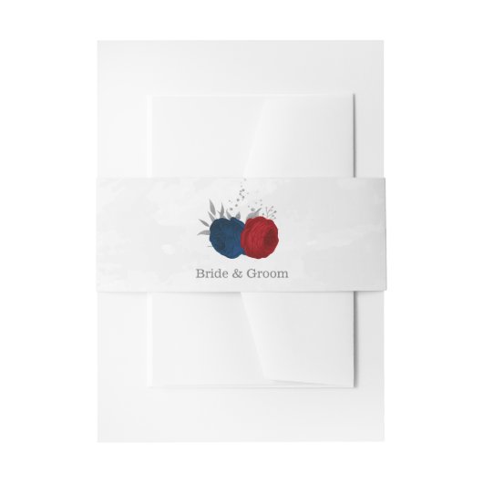 rode blauwe bloemen zilveren botanische bruiloft uitnodigingen wikkel (Voorkant Voorbeeld)