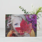 Rode-blauwe botanische foto "Happy Thanksgiving" Feestdagenkaart (Staand voorkant)