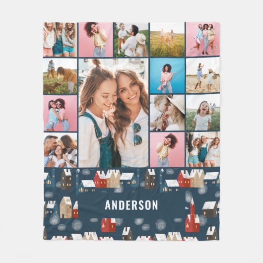 Rode blauwe botanische moderne minimale pampas 15 fleece deken (Voorkant)