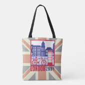 Rode Blauwe Britse Vlag Londen Scène Jaar Tote Bag (Achterkant)