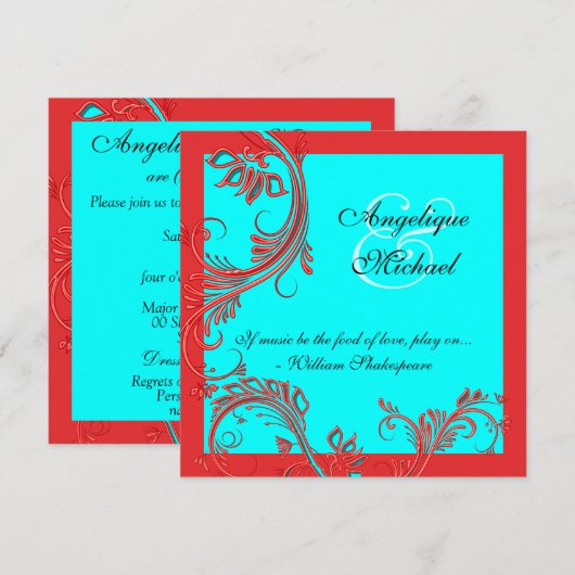 Rode blauwe bruiloft verloving kaart (Voorkant / Achterkant)