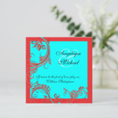 Rode blauwe bruiloft verloving kaart (Staand voorkant)