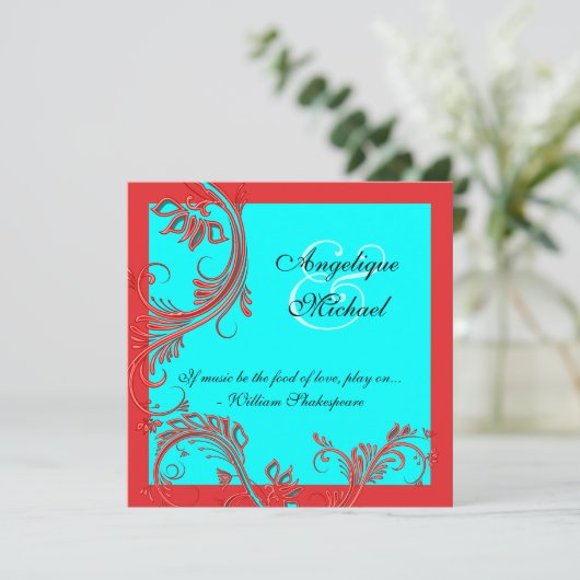 Rode blauwe bruiloft verloving kaart (Staand voorkant)