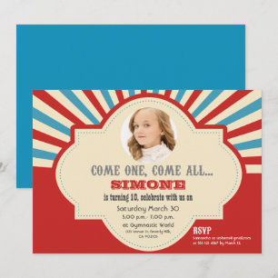 Rode Blauwe Circus Gedekte 10e verjaardag Kaart