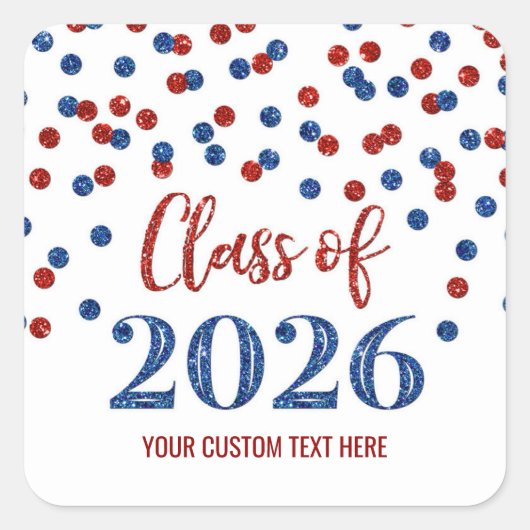 Rode Blauwe Confetti Afstuderen 2026 Vierkante Sticker (Voorkant)