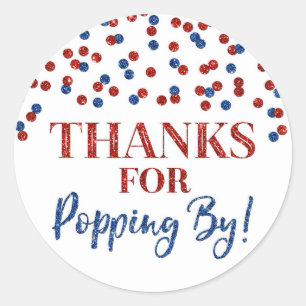 Rode Blauwe Confetti Bedankt voor Popping By Ronde Sticker