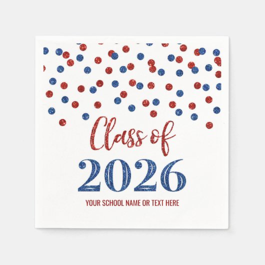 Rode Blauwe Confetti Klas van 2026 Servetten (Voorkant)