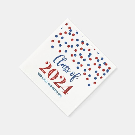 Rode Blauwe Confetti Klasse van 2024 Servetten (Hoek)