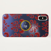 RODE BLAUWE DAMAST SAPPHIER EDELSTEEN MONOGRAM Case-Mate iPhone CASE (Achterkant (horizontaal))