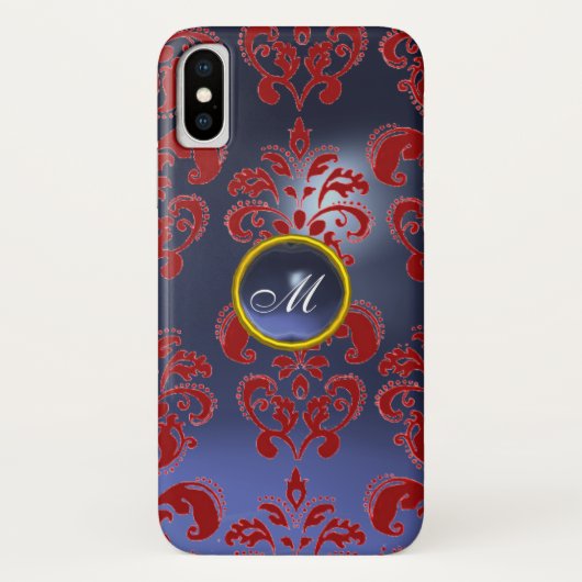RODE BLAUWE DAMAST SAPPHIER EDELSTEEN MONOGRAM Case-Mate iPhone CASE (Achterkant)