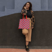 Rode blauwe diagonale strepen tote bag