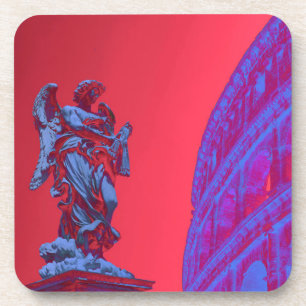 Rode, blauwe digitale kunst van Colosseum en beeld Bier Onderzetter