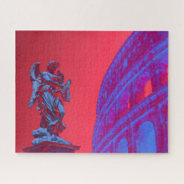 Rode, blauwe digitale kunst van Colosseum en beeld Legpuzzel