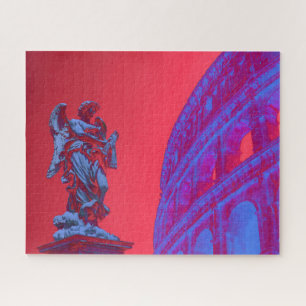 Rode, blauwe digitale kunst van Colosseum en beeld Legpuzzel