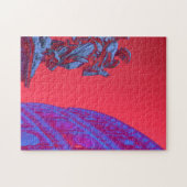 Rode, blauwe digitale kunst van Colosseum en beeld Legpuzzel (Horizontaal)