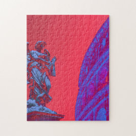 Rode, blauwe digitale kunst van Colosseum en beeld Legpuzzel