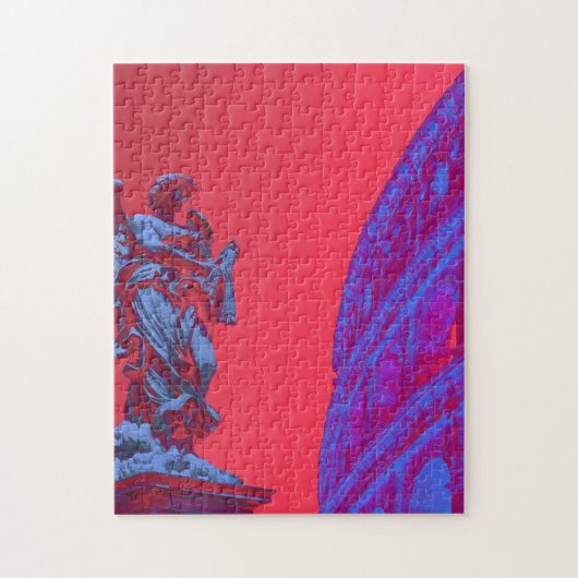 Rode, blauwe digitale kunst van Colosseum en beeld Legpuzzel (Verticaal)