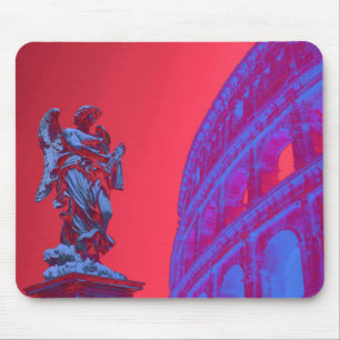 Rode, blauwe digitale kunst van Colosseum en beeld Muismat