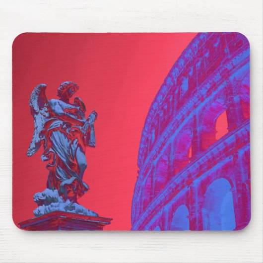 Rode, blauwe digitale kunst van Colosseum en beeld Muismat (Voorkant)