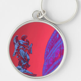 Rode, blauwe digitale kunst van Colosseum en beeld Sleutelhanger