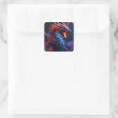 Rode & Blauwe Draak Vierkante Sticker (Tas)