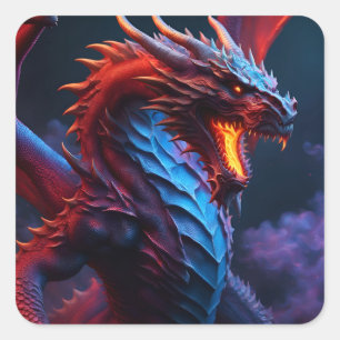 Rode & Blauwe Draak Vierkante Sticker