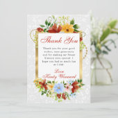 Rode, blauwe en gele bloemen goud Sweet 16 Bedankkaart (Staand voorkant)