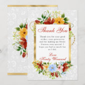 Rode, blauwe en gele bloemen goud Sweet 16 Bedankkaart (Voorkant / Achterkant)