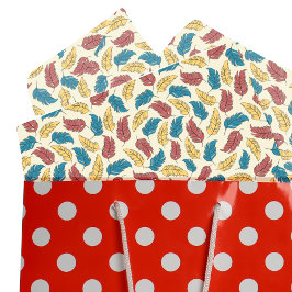 Rode, Blauwe en Gele Cartoon Veren op Crème Tissuepapier