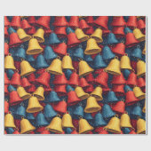 Rode, blauwe en gele kerstbellen cadeaupapier (Vlak)
