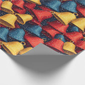 Rode, blauwe en gele kerstbellen cadeaupapier (Hoek)