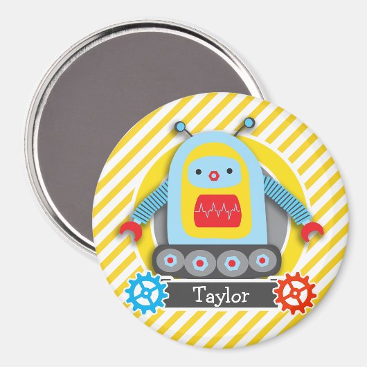 Rode, blauwe en gele robot; witte strepen magneet (Voorkant / Achterkant)