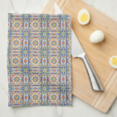 Rode, blauwe en gele Tegels Theedoek (Quarter Fold)